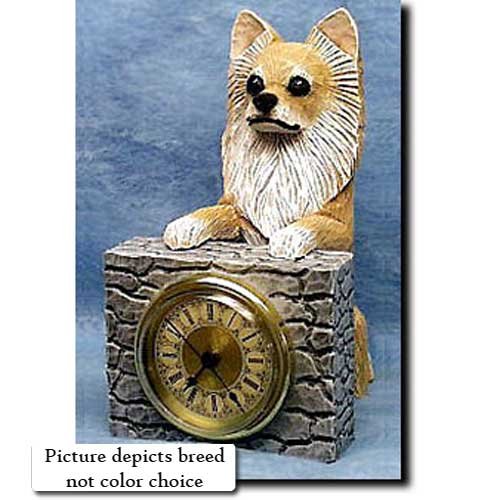 Michael Park WHITE Chihuahua Mantle Clock LONGHAIRED