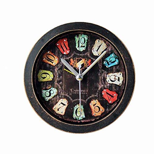 Usany retro old black wood alarm clock fashion creative three-dimensional metal rivets clock table table clock Black