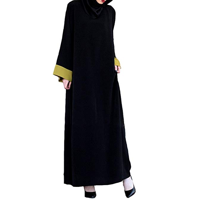 Overmal Muslim Women Islamic Splice Pure Color Plus Size Middle East Long Dress