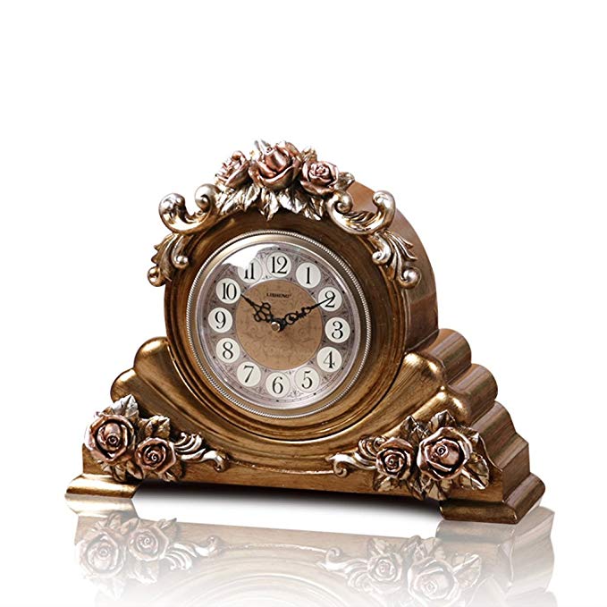 HAOFAY Desktop Clock, Bronze Retro Desk Clock, Non-Ticking, Table Clock and Shelf Clock