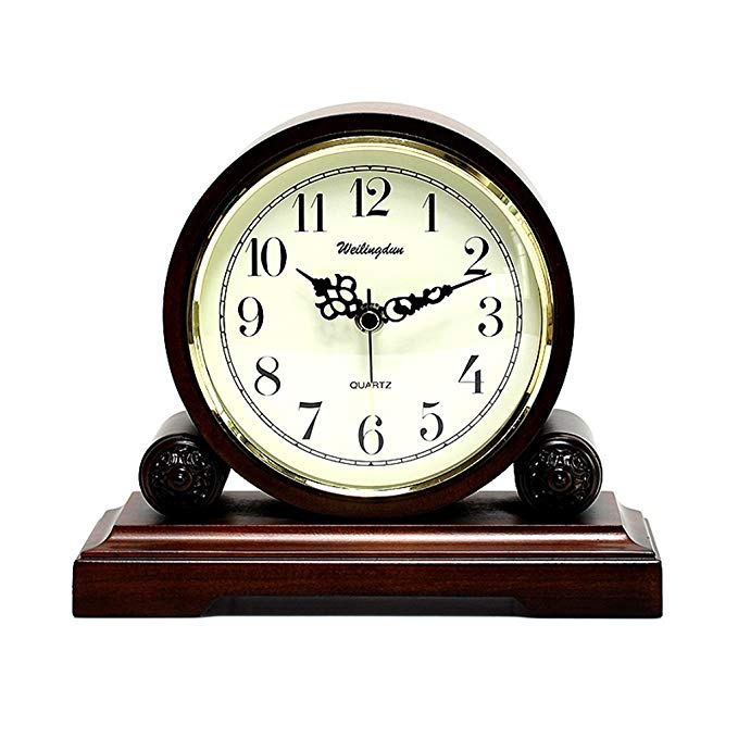 HAOFAY Vintage/Retro Table Clock Ultra-Silent Non-Tick Desk Clock HD Glass Lens Battery Operation (Reddish Brown)
