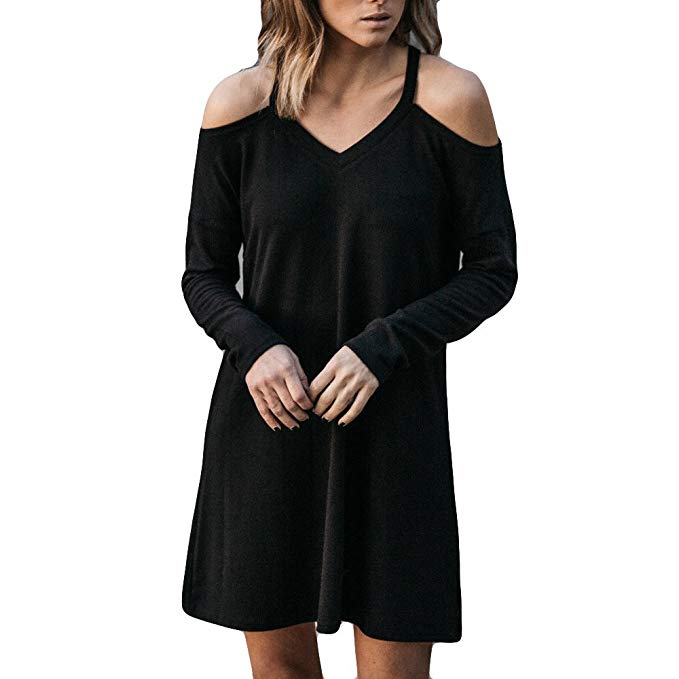 Overmal Womens Long Sleeve Camisole Fashion Sexy Dress Ladies Evening Party Mini Dress
