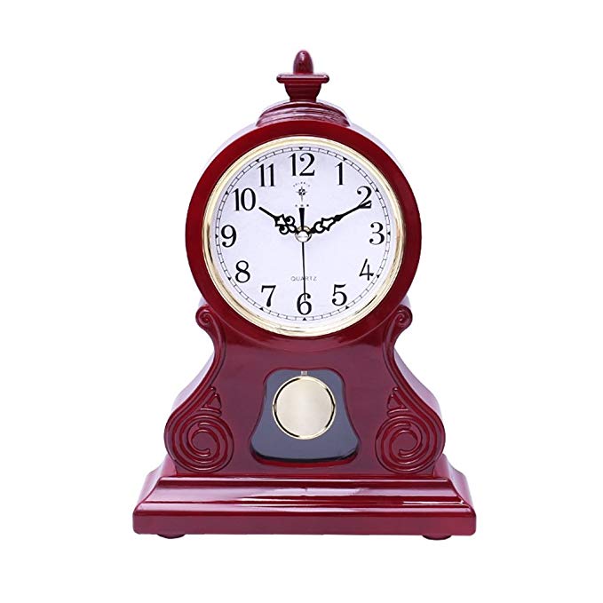 HAOFAY Retro Swing Desk Clock Living Room Mute European Decoration Desktop Clock Mahogany Table Clock