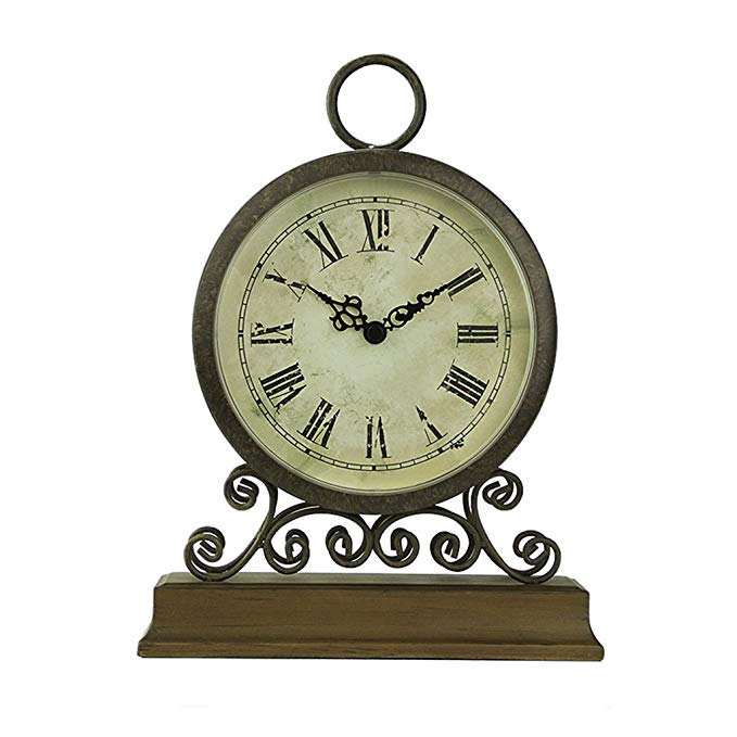 HAOFAY Retro Mantel/European Classic Antique Metal Quartz Clock Desk & Shelf Clock