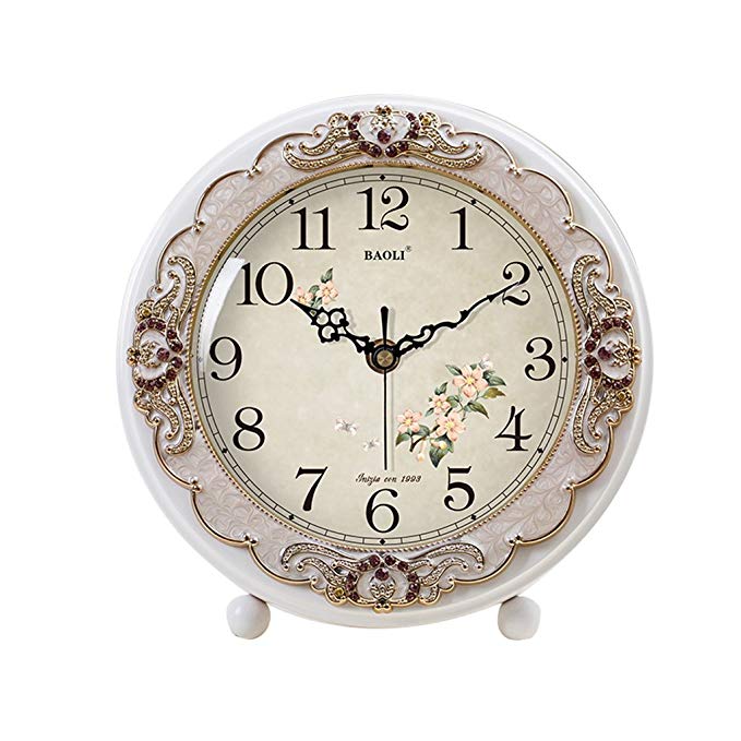HAOFAY Retro Mantel Mantelpiece/European White Silent Quartz Clock Desk and Shelf Clock