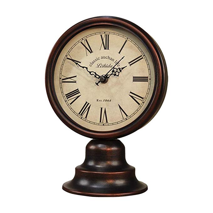 HAOFAY European Vintage Red Copper Do Old Desk Clock, Living Room Quartz Clock Desk Clock and Shelf Clock Decoration