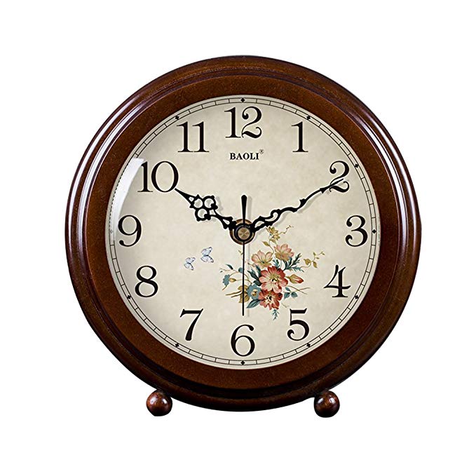HAOFAY clock - Vintage Mantel/European modern butterfly flower silent quartz clock desk and shelf clock