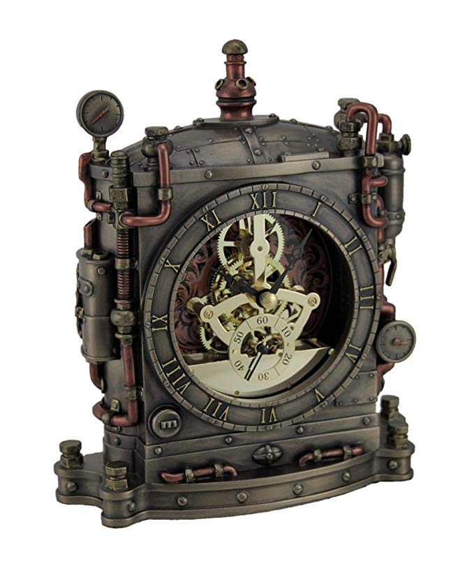 Resin Mantel Clocks The Grand Machine Steampunk Style Bronze Finished Mantel Clock 6.5 X 7.75 X 2.25 Inches Bronze