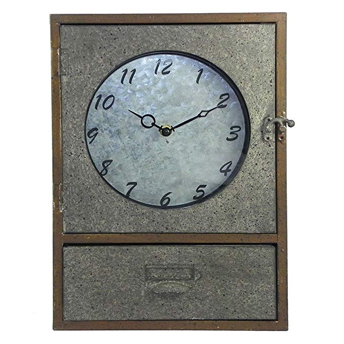 Industrial Galvanized Steel Metal Clock Mantel Cabinet With Drawer