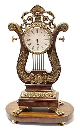 Maitland-Smith Aged Regency Finished Wood Mantel Clock with Antique Brass Accents