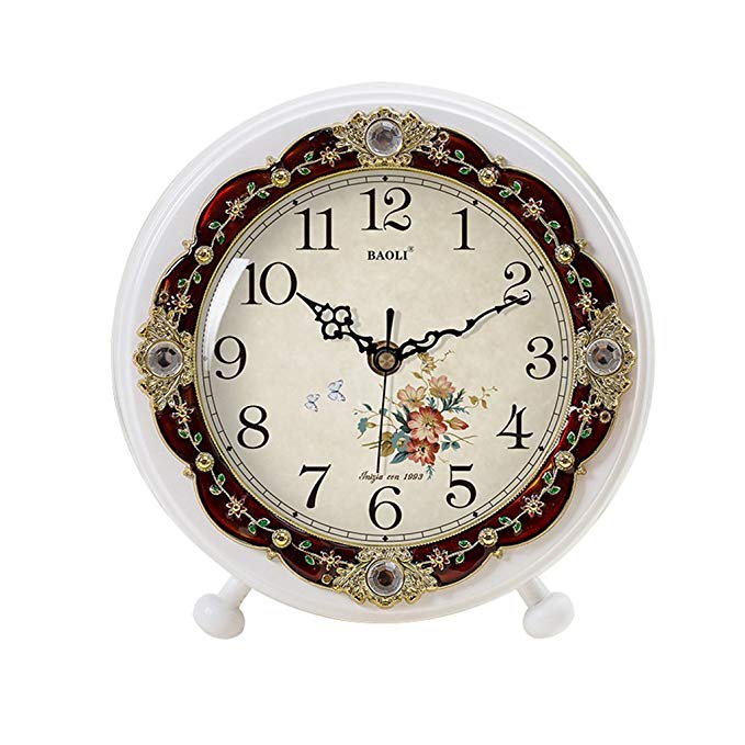 HAOFAY clock - Table Clock, White Pastoral Minimalist Desktop Clock, Bedroom Desk and Shelf Clock