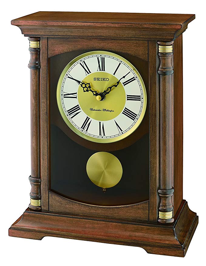 Seiko QXQ034B Table/Desk & Anniversary Wooden Melody Mantel Clock with Pendulum