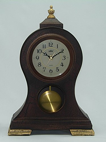 IMPORTED GIFT DEPOT Stunning Shiny Polyresin Wood and Gold Inspired Table Clock with Swinging Pendulum