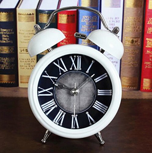 Usany Retro Do The Old Metal Bell Alarm Clock Antique Creative Sit Clock Table Clock White