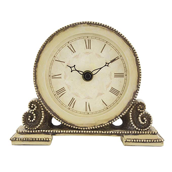 HAOFAY Retro Mantel/European Antique Resin Garden Quartz Clock Desk & Shelf Clock