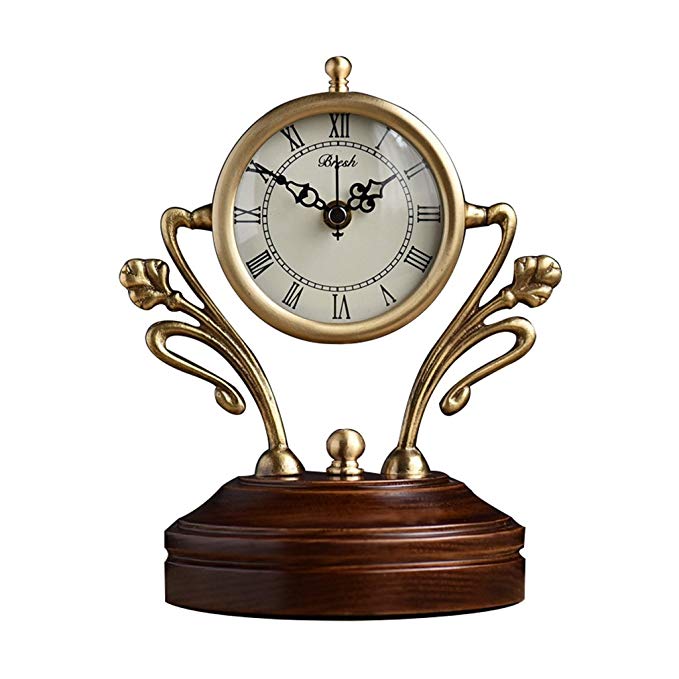 HAOFAY European Vintage Solid Copper Antique Desk Clock, Living Room Quartz Clock Table Clock and Shelf Clock Decoration
