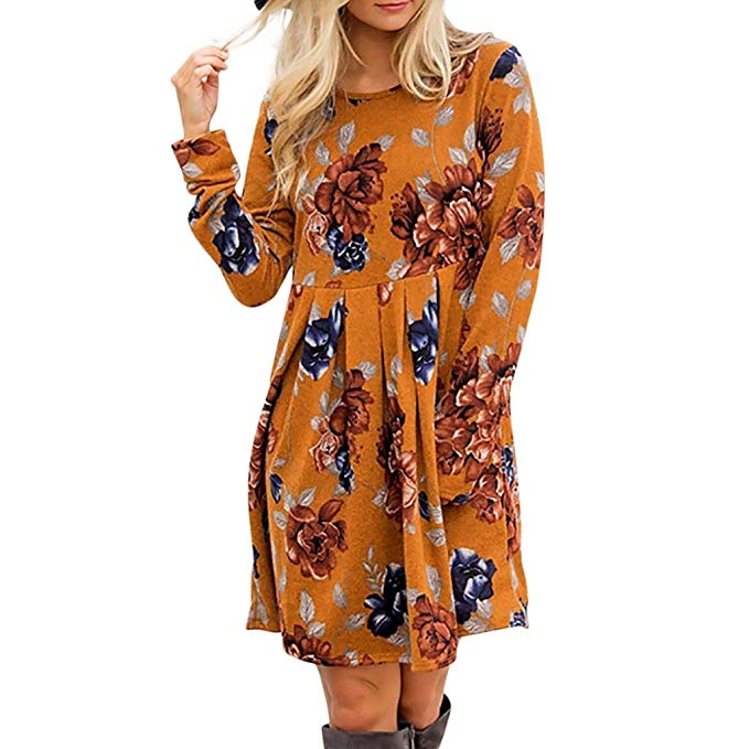 Overmal Womens Full Sleeve Vintage Boho Maxi Evening Party Beach Floral Dress