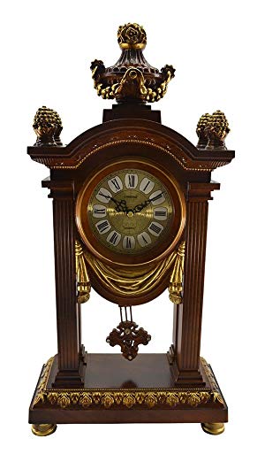 Antique Linseng Wooden Mantel Table Clock With Swinging Pendullum