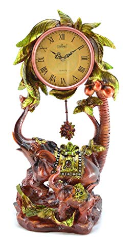 Antique Linseng Wooden Elephant Jungle Mantel Table Clock Decoration
