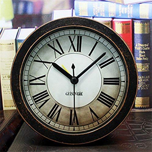 Usany 5 inch Black Alarm Clock Vintage Wood Pattern Analog Table Clock Roman numerals Silent Non-ticking Quartz Travel Clock Round Desk Clocks 3D Clock Christmas gift