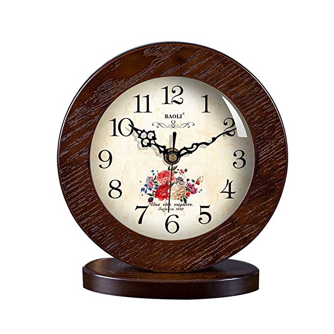 HAOFAY clock - Retro Vintage Mantel/European Modern Wood Creative Silent Quartz Clock Desk and Shelf Clock