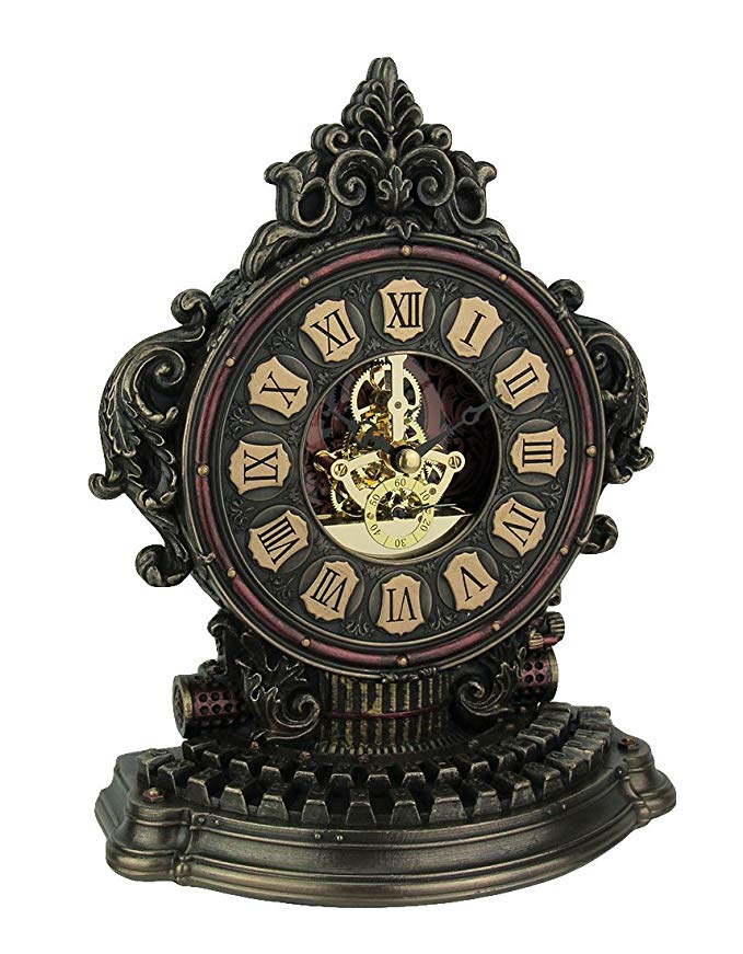 Resin Table Clocks Steampunk Style Antique Typewriter Table Clock With Moving Clockworks 7 X 9 X 3.5 Inches Bronze