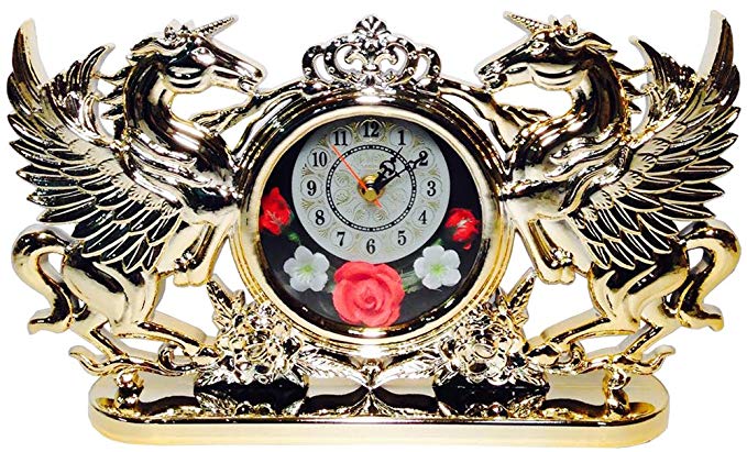 Gold Double Unicorn Clock