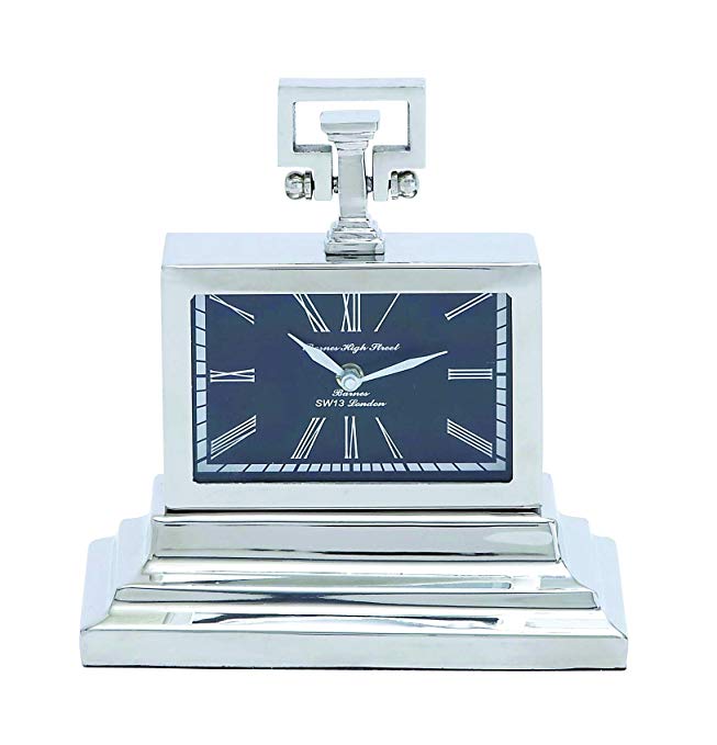 Benzara Nickel Plated Table Clock with Three Tiered Base