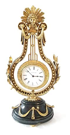 Maitland-Smith Sherwood Finished Brass Tabletop Clock with Black Waxstone Inlaid Base
