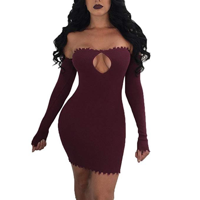 Overmal Fashion Women Off Shoulder Solid Color Casual Mini Dress Party Dress