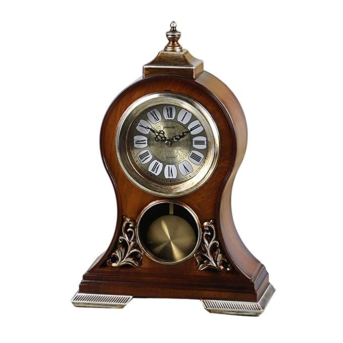HAOFAY Desktop Clock, Non Ticking, Living Room Retro Resin Bronze Quartz Clock Desk Clock and Shelf Clock Decoration