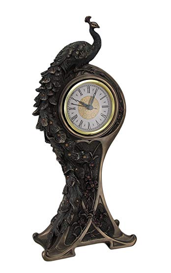 Resin Mantel Clocks Art Nouveau Style Bronzed Finish Peacock Mantel Clock 6.25 X 14.15 X 3 Inches Bronze