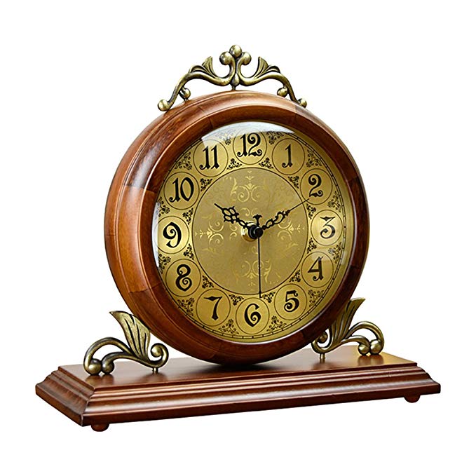 HAOFAY Retro Vintage Mantelpiece/European Round Coffee Color Quartz Clock Clock Desk & Shelf Clock Decoration, Countertop Clock Clock