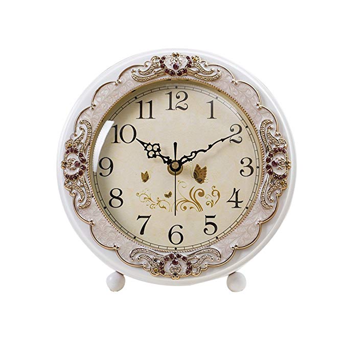 HAOFAY clock - Retro Vintage Mantel/European White Silent Quartz Clock Desk and Shelf Clock