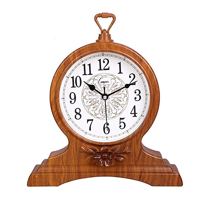 HAOFAY Retro Vintage Mantel/European Yellow Wood Arabic Digital Silent Quartz Clock Clock Desk and Shelf Clock Decoration, Countertop Table Clock