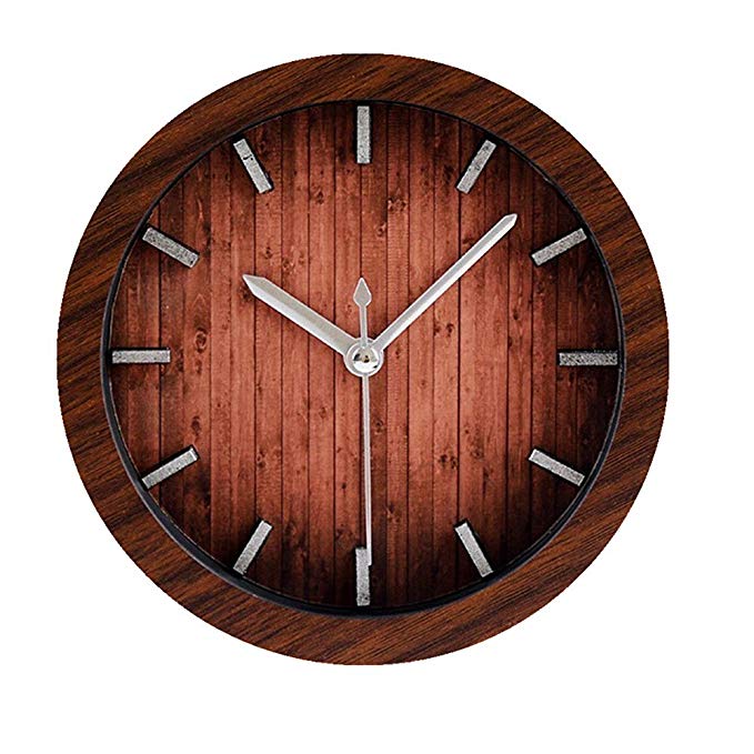 Retro Europe Style Wood Pattern Silent Non-ticking Desk Wall Clock Vintage Alarm Clocks Table Desk Clocks Desktop Clock Brown