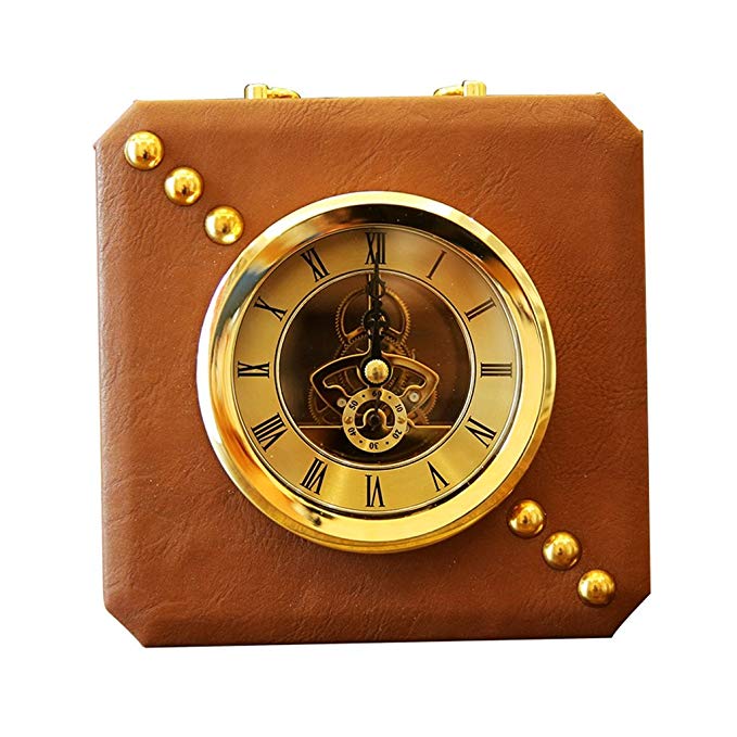 HAOFAY Retro Desktop Clock, Brown Quartz Clock Desk Clock Battery Powered, Decorative Table Clock Decoration