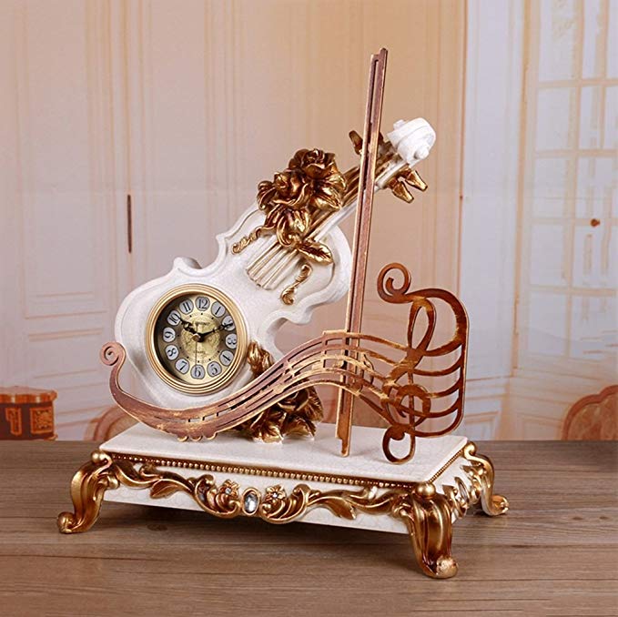 HAOFAY Resin Desktop Clock Decorative Table Clock Battery Powered By (Color : Light yellow)